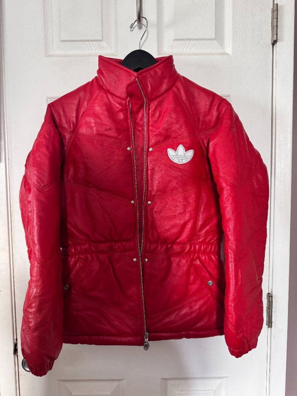 Adidas Originals Y2K Red Genuine Leather Puffer Jacket – Factory SAMPLE RARE M - Picture 3 of 14